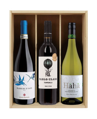 Trio Mondial - 3 bouteilles & caisse bois