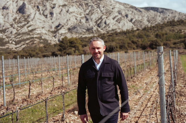 Antoine Pétrus geht durch die Weinberge.